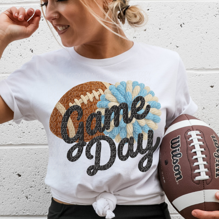 Football Game Day Pompom Faux Knit DTF Print