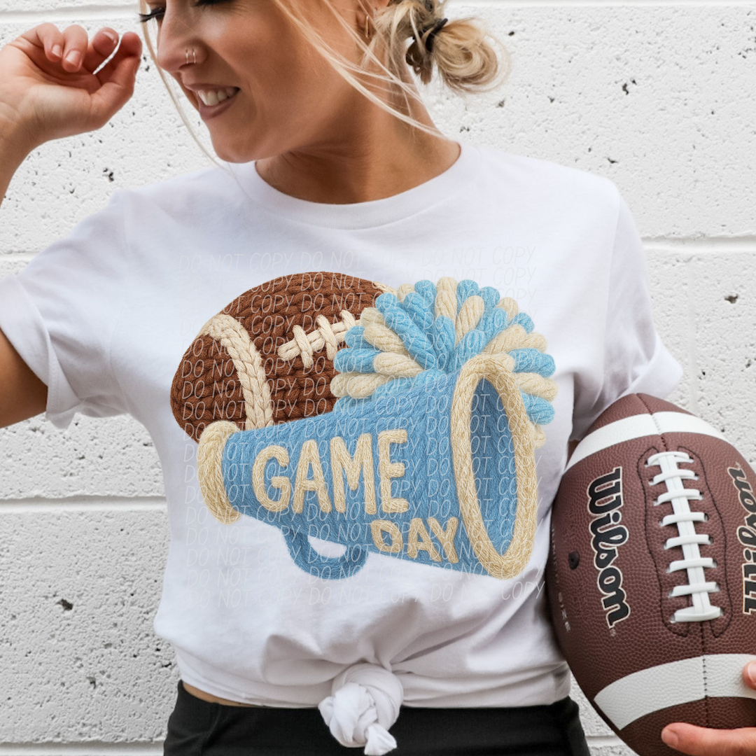 Football Game Day Megaphone Faux Knit DTF Print