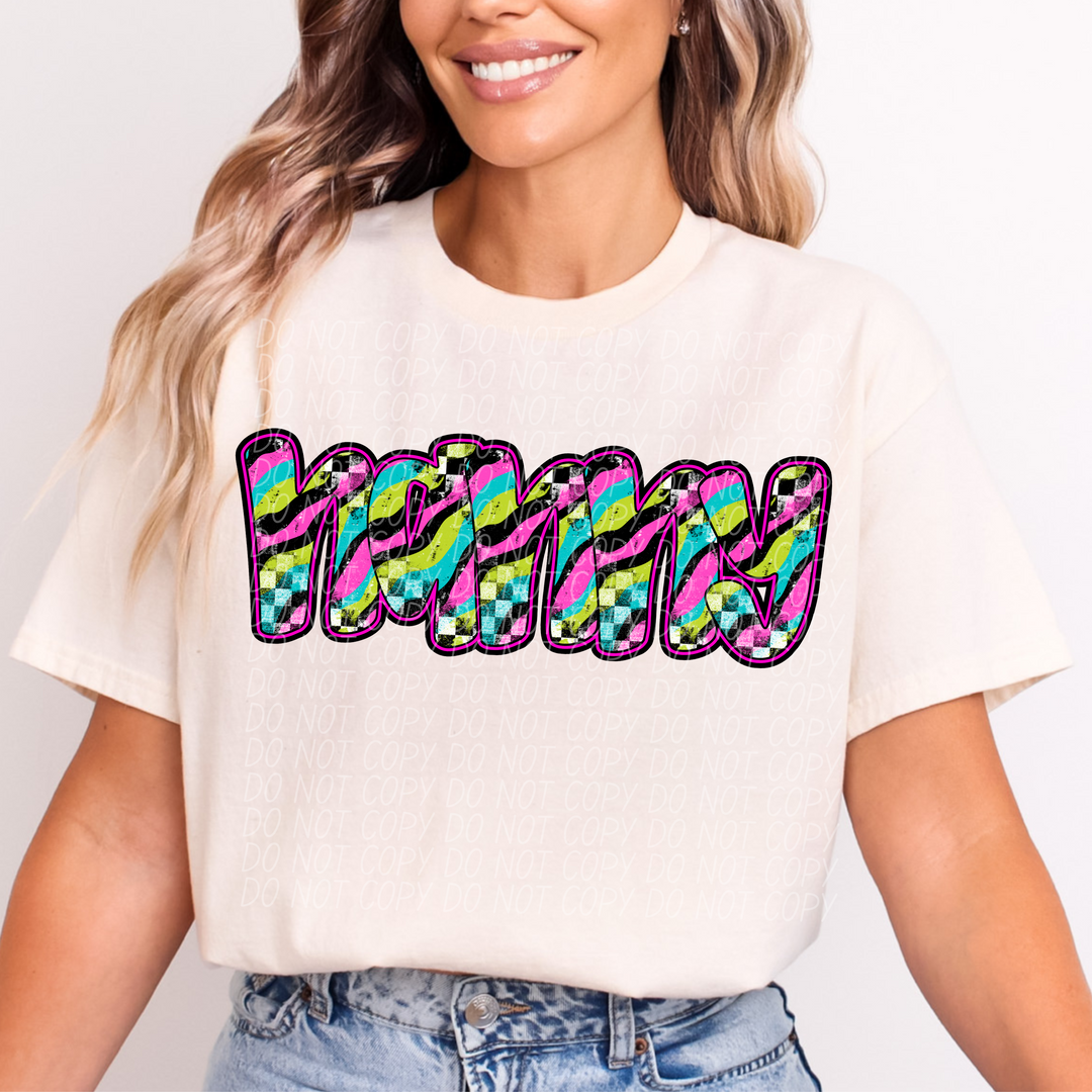 Neon Checker Names DTF Print