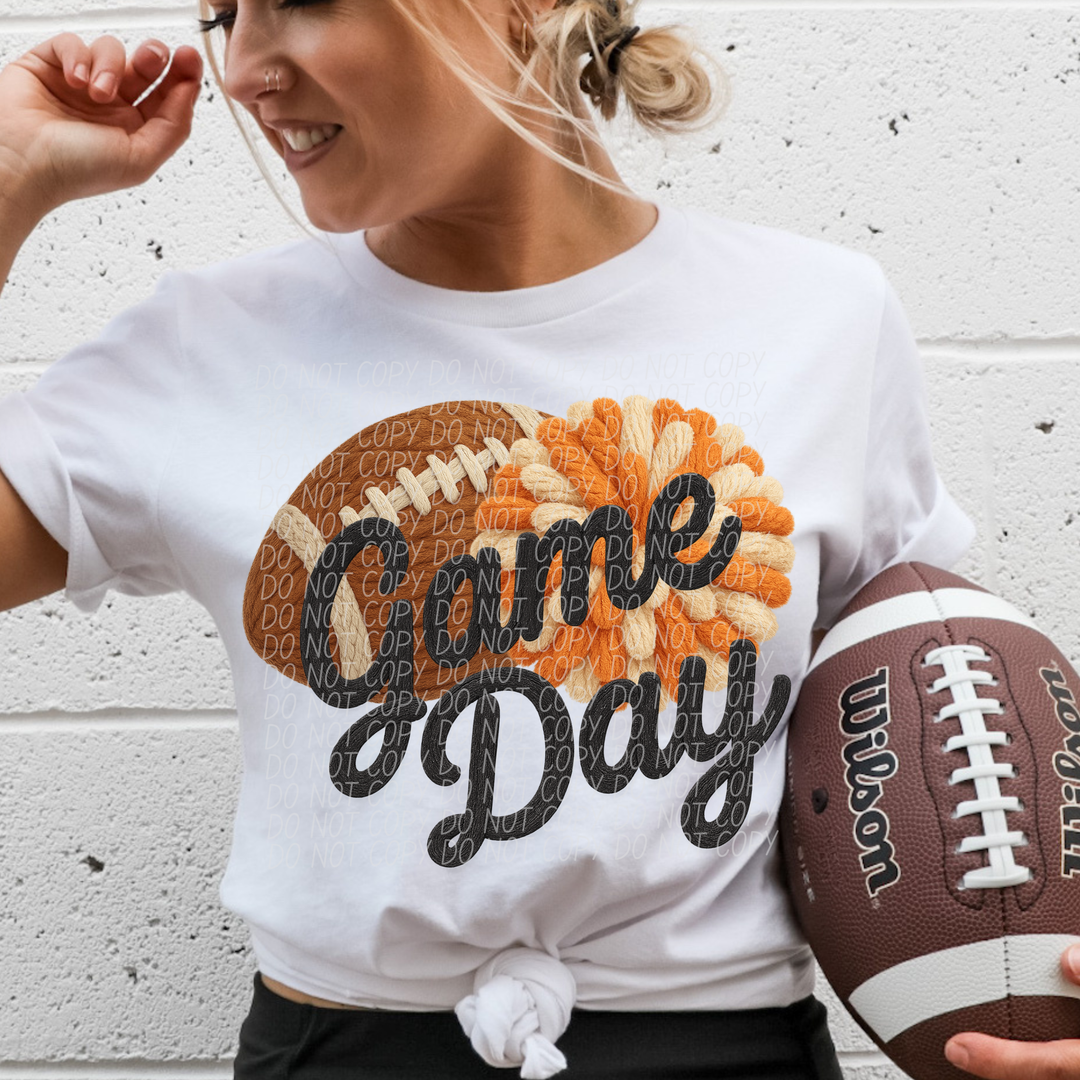 Football Game Day Pompom Faux Knit DTF Print