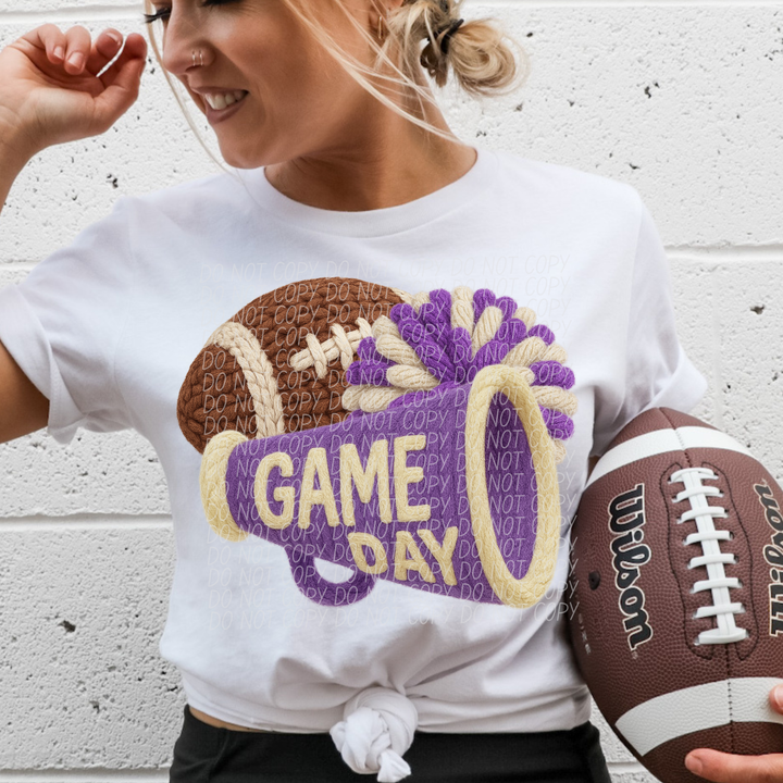 Football Game Day Megaphone Faux Knit DTF Print