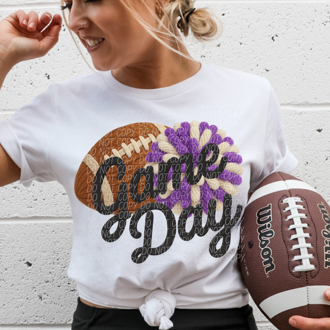 Football Game Day Pompom Faux Knit DTF Print