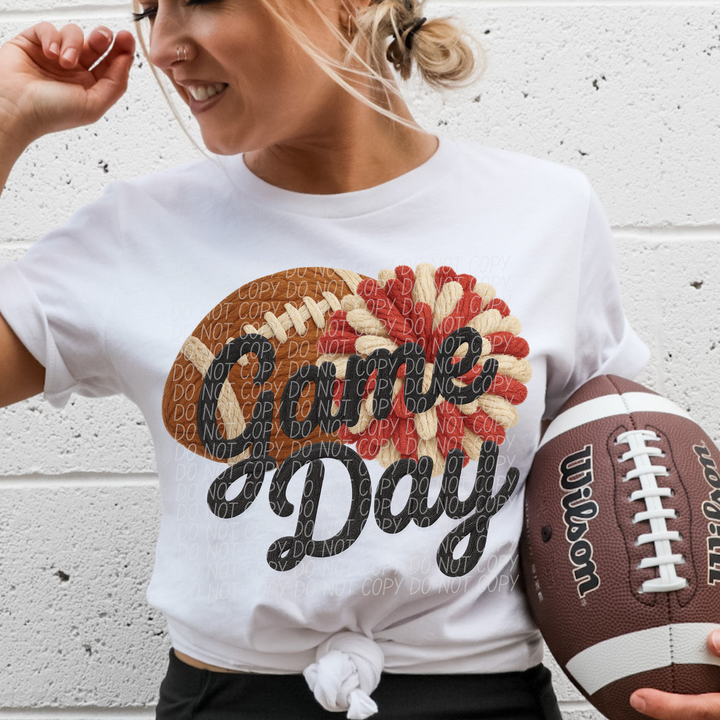 Football Game Day Pompom Faux Knit DTF Print