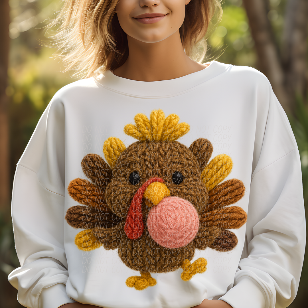 Faux Yarn Bubble Gum Turkey DTF Print