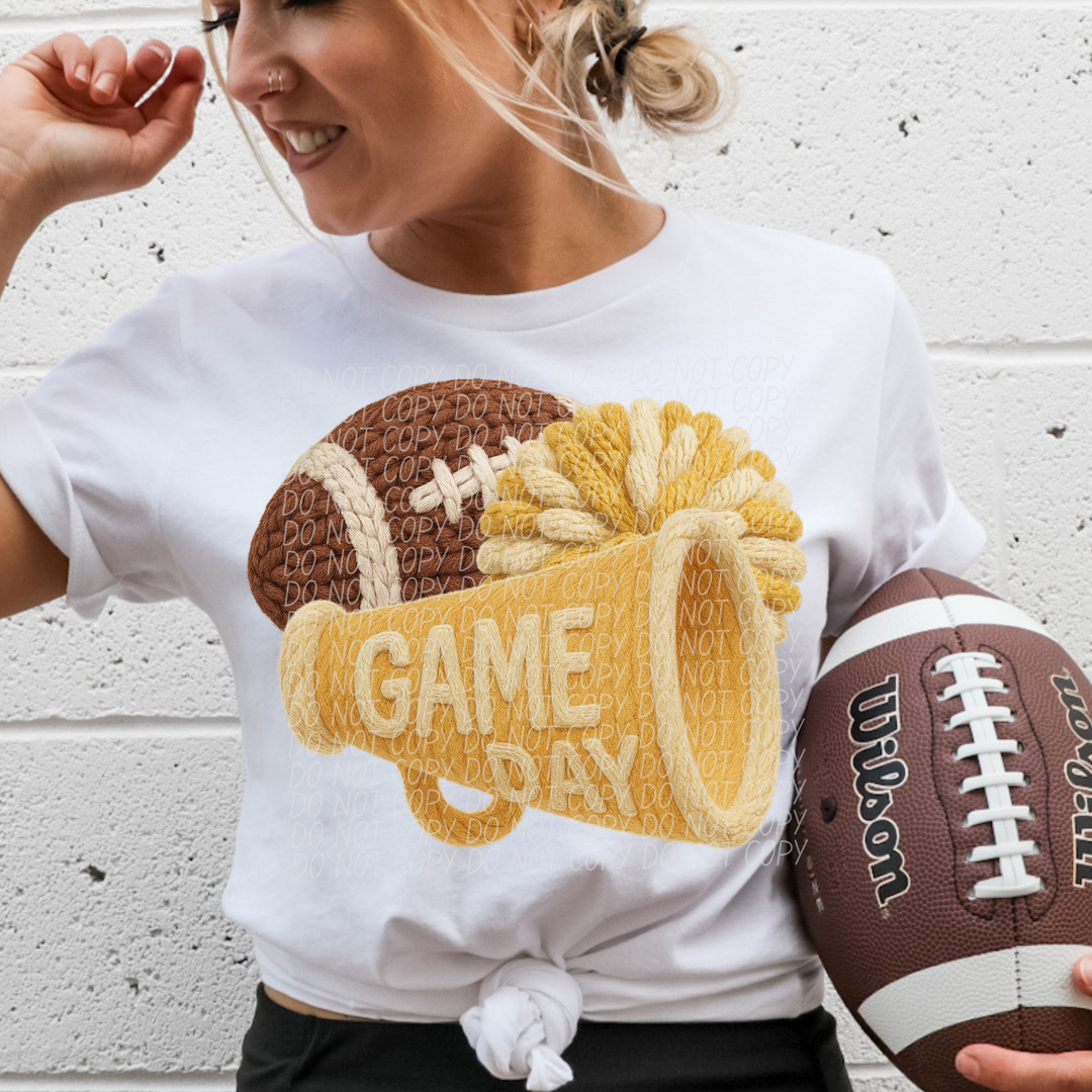 Football Game Day Megaphone Faux Knit DTF Print