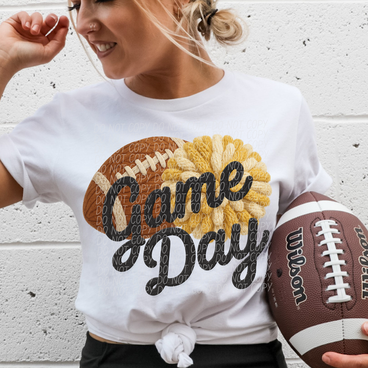 Football Game Day Pompom Faux Knit DTF Print