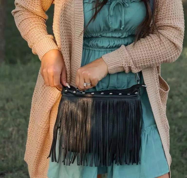 Fringed Faux Leather Purse