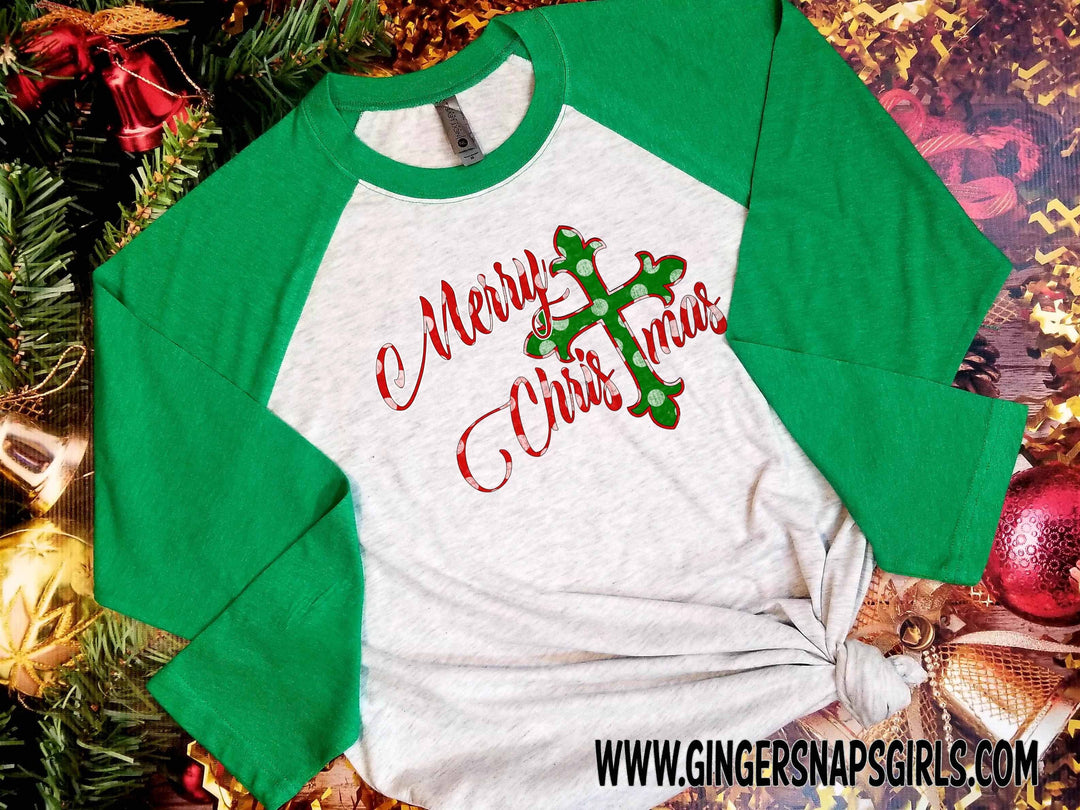 Merry Christmas Cross Polka Dot Green and Red Christmas Digital Design File