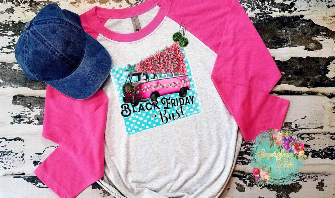Black Friday or Bust Vintage Pink Christmas Tree and Hippie Van Digital Design File