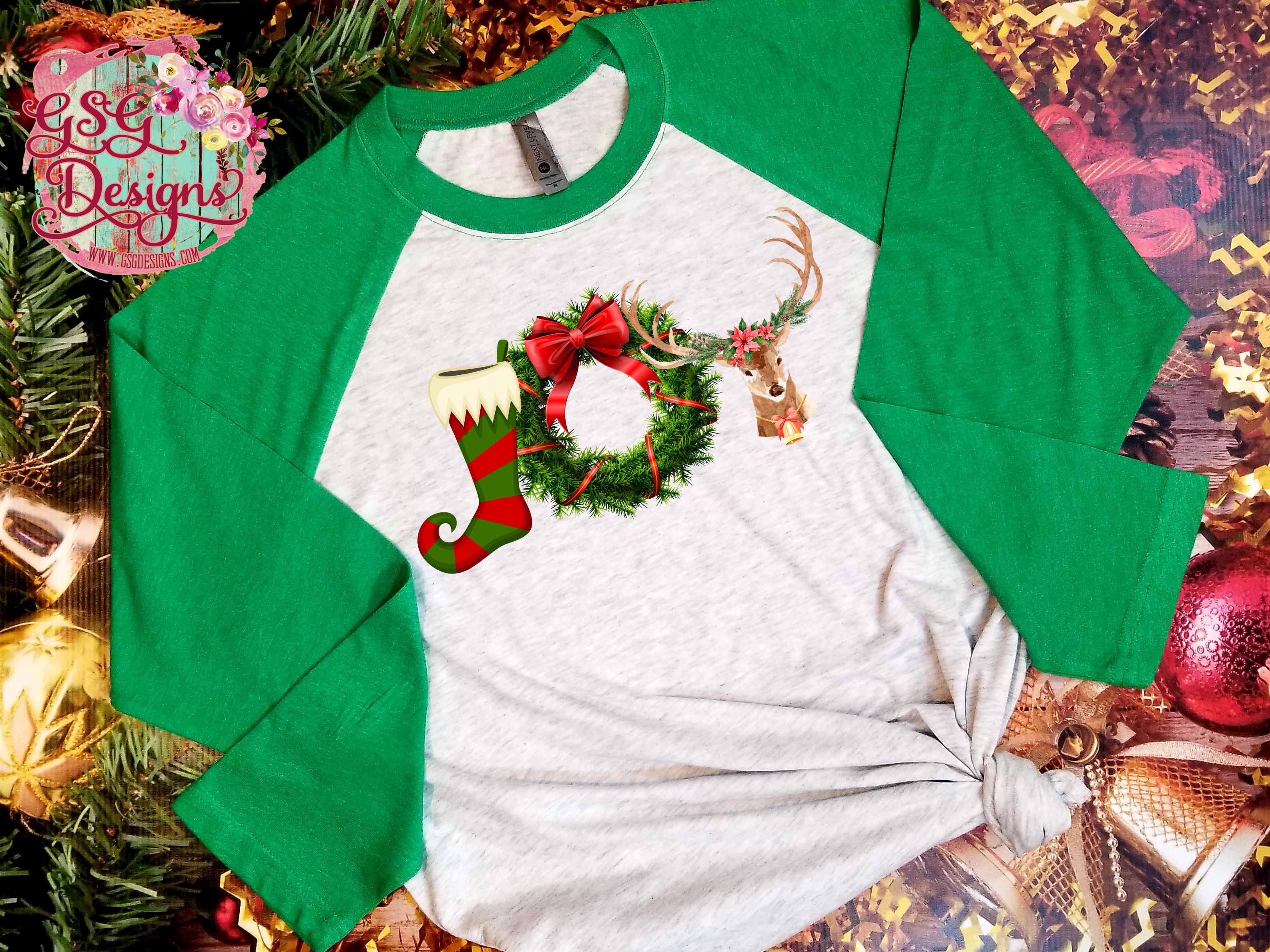 Joy Christmas Stocking Wreath and Deer Digital Design File