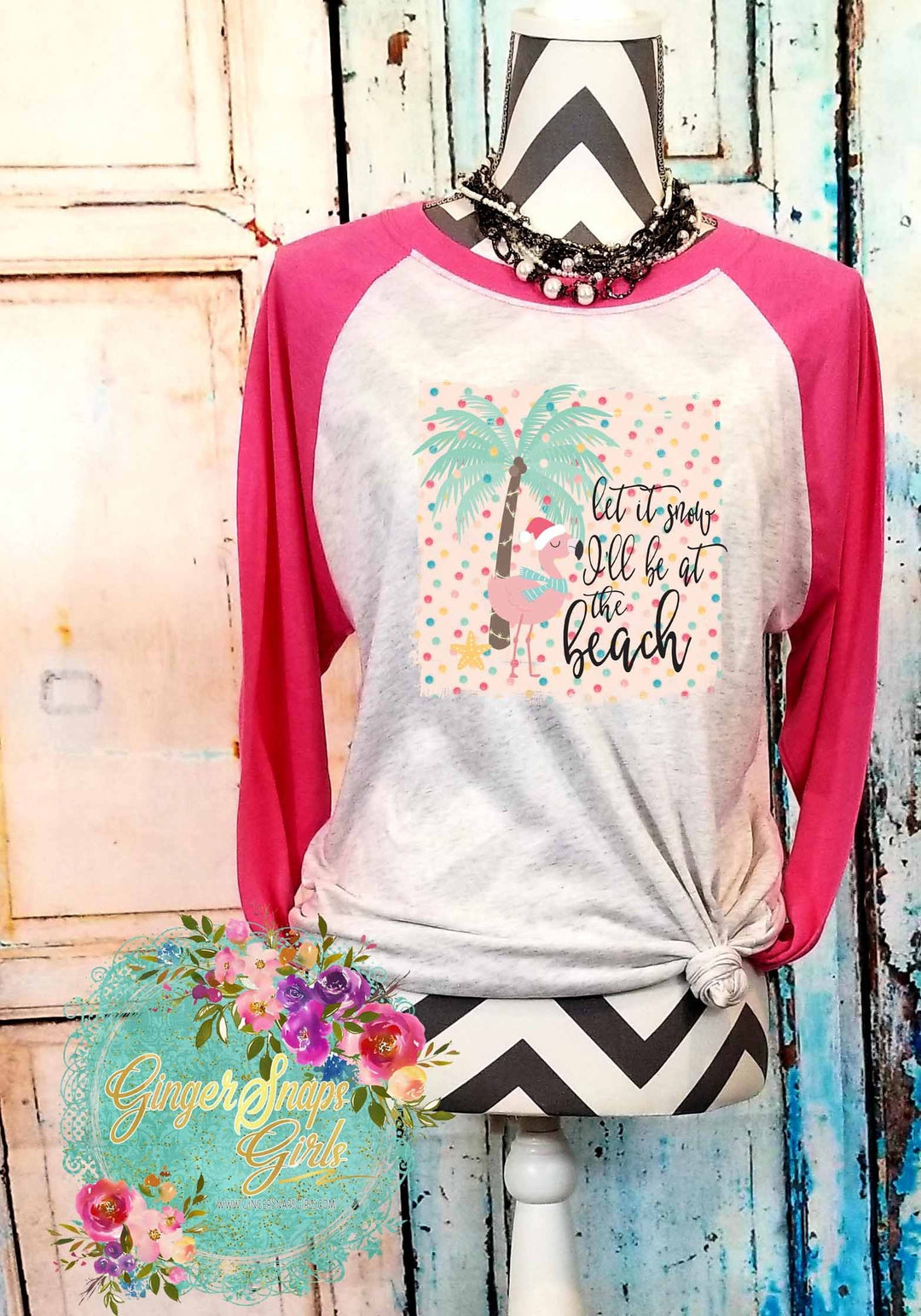 Let it Snow I'll Be at the Beach Flamingo Christmas Printable and Sublimation Digital Design File