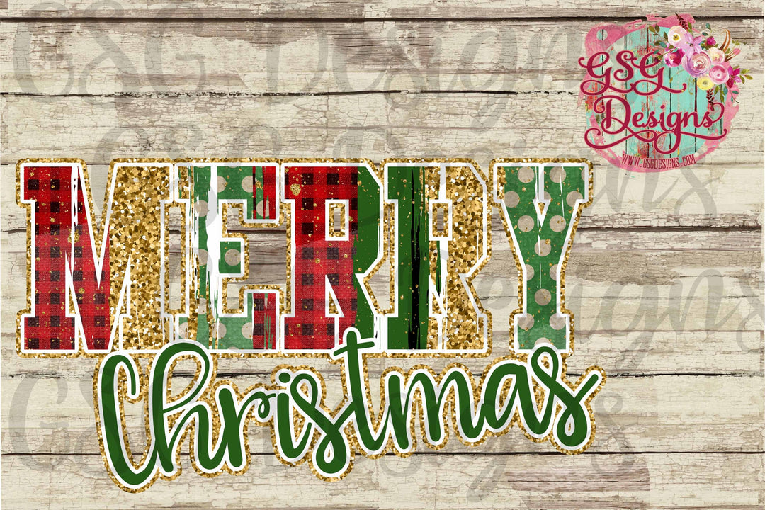 Merry Christmas Brush Stroke Gold Glitter Digital Design File