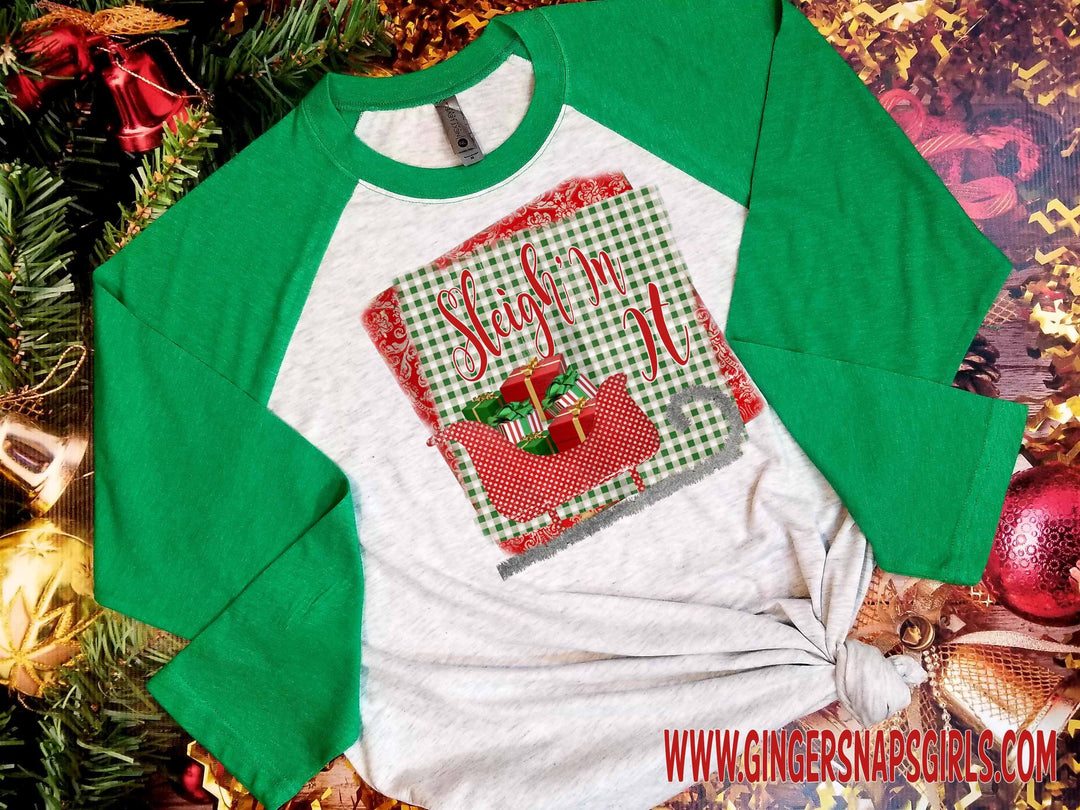 Sleigh' in It Christmas Sled and Gifts Green Plaid Holiday Digital Design File, PNG